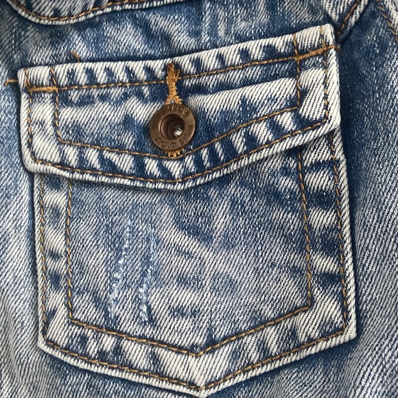 WHITE CROW  Jean Jacket Boho Distressed Denim Jacket Aztec Navajo Print Panel S - Picture 4 of 7